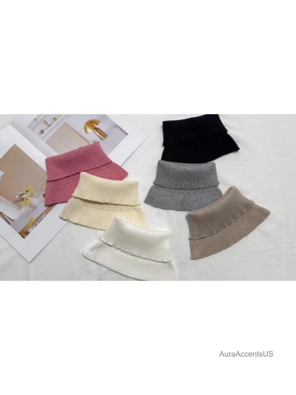 Women's Knitted Ribbed Turtleneck Detachable False Collar Pullover